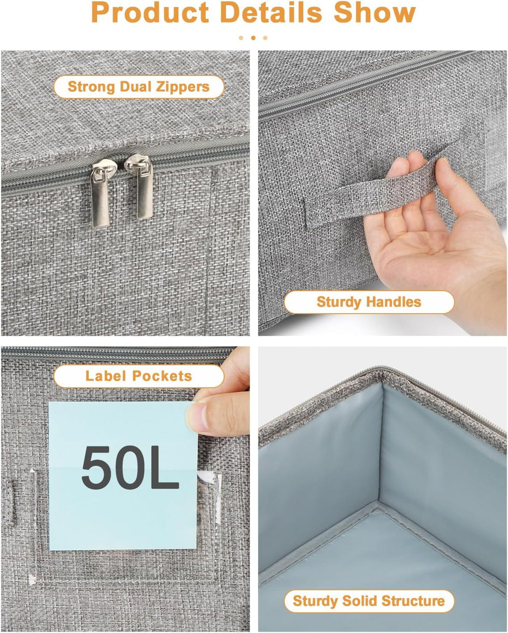 Under Bed Storage | 2-Pack Foldable Container Bags with Lid - Sturdy Clothes Organizer, 30x15x6.7 Inch, Grey