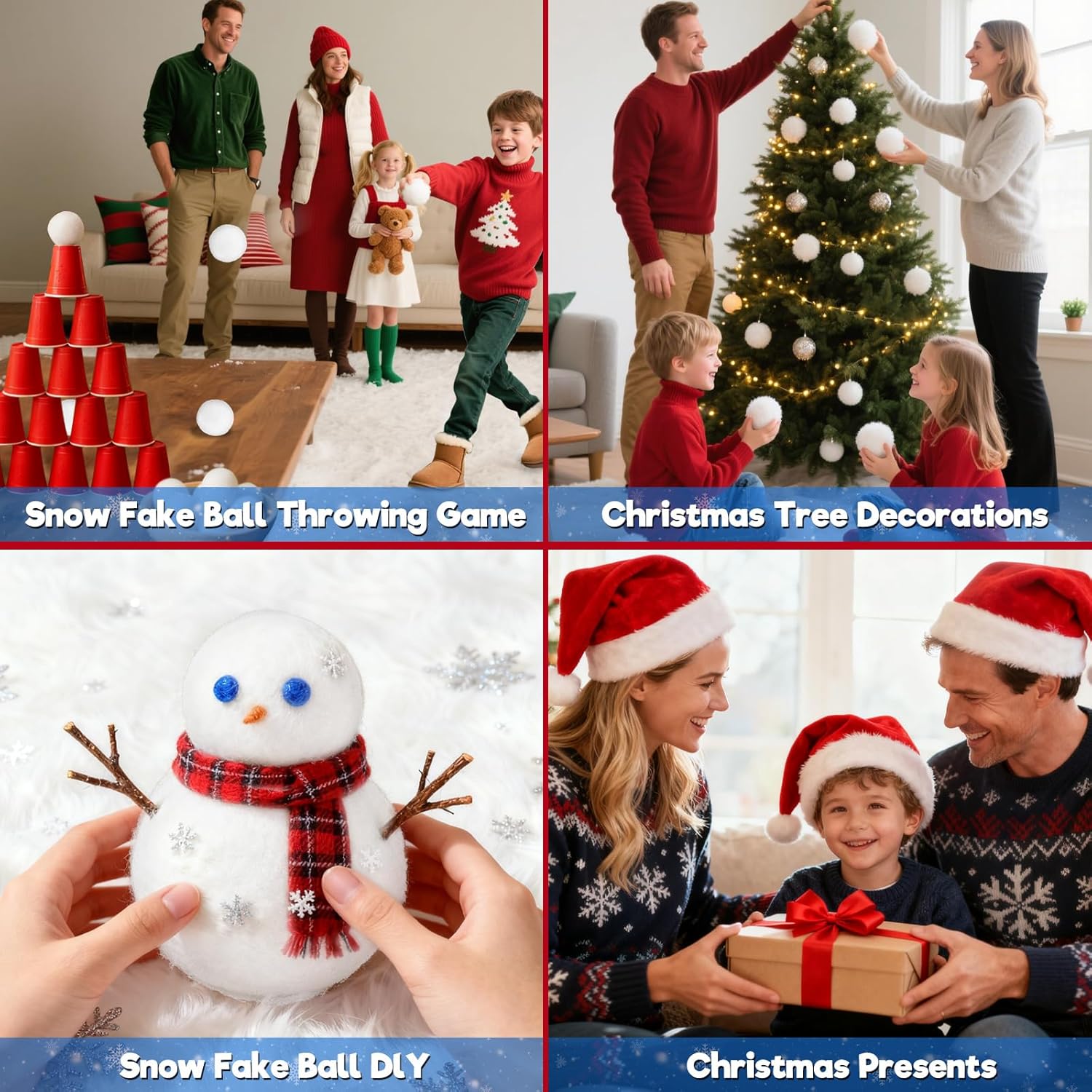 Skiennix 60 PCS Fake Snowballs - 2 Inch Indoor Christmas Decorations for Family Fun & Parties
