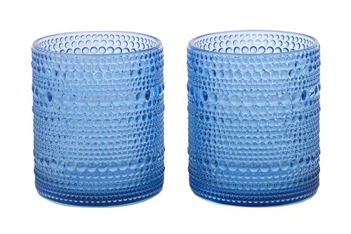 Lilly Pulitzer Double Old Fashioned Glasses, Cute Cocktail Glass Set of 2, 12oz Lowball Glasses, Vintage Inspired Hobnail Glassware, Blue