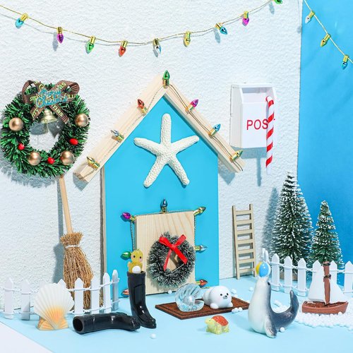Gerrii 22 Pcs Blue Christmas Fairy Doors - Miniature Wooden Decor Kit for Dollhouses & Kids' Rooms