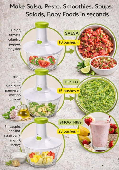 Brieftons Express Manual Food Chopper: 6.8-Cup, Hand Chopper Vegetable Cutter to Chop Veggies, Fruits, Herbs, Garlic Onion Chopper for Salsa, Salad, Pesto, Hummus, Guacamole, Coleslaw, Indian Cooking