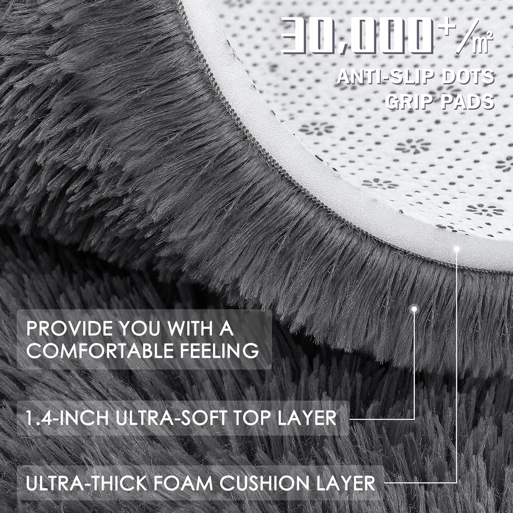 OLANLY Area Rug - Soft Fluffy Shaggy Design for Living Room & Bedroom | Machine Washable, Grey 4x11