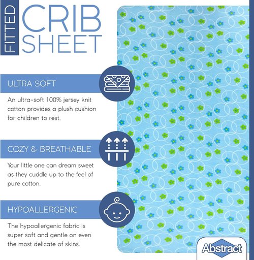 Abstract Cotton Crib Sheets - Ultra Soft Fitted Crib Sheet for Standard Mattresses - 28"x52" Blue Floral