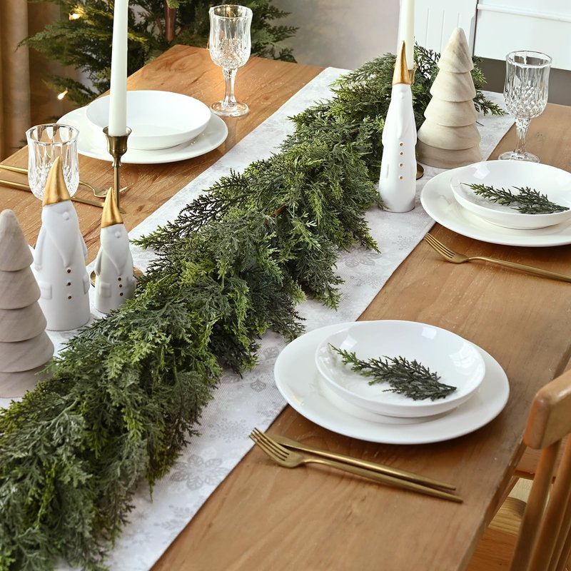 Waipfaru 2 Pcs 6 Ft Christmas Cedar Garland, Real Touch Pine Garlands, Artificial Realistic Faux Greenery Garland for Xmas Home Mantle Fireplace Wall Indoor Outdoor Christmas Decorations