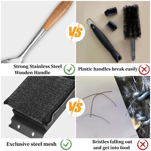 XUDKAKAIXIN Grill Brush Bristle Free,with 1 Replacement Head,Unique Steel Fibers Pad [Safe & Efficient] Perfect for Cast Iron/Stainless-Steel Grates-,Grill Cleaner for Outdoor Gril,Gifts for Men/Dad