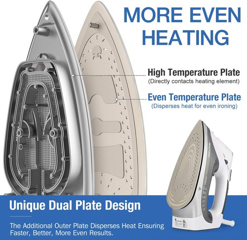 Beautural 1800-Watt Steam Iron - Digital LCD Screen, Ceramic Coated Soleplate, 9 Temperature Settings | Gray