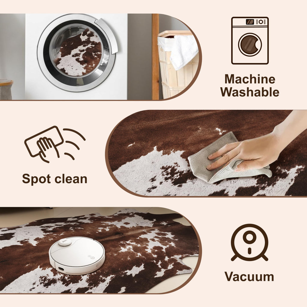 WARM HAVEN Cow Hide Faux Cowhide Rug: Cow Print Rug for Living Room Bedroom 5.2x6.2 Feet - Animal Print Skin Black and Brown Western