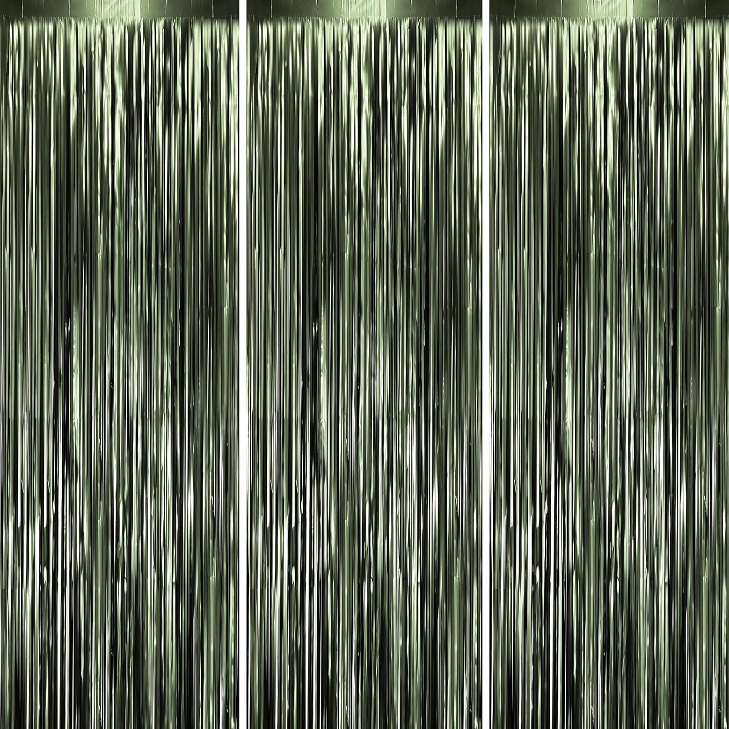 Voircoloria Matte Green Foil Fringe Backdrop Curtains - 3 Pack Tinsel Streamers for Parties & Events