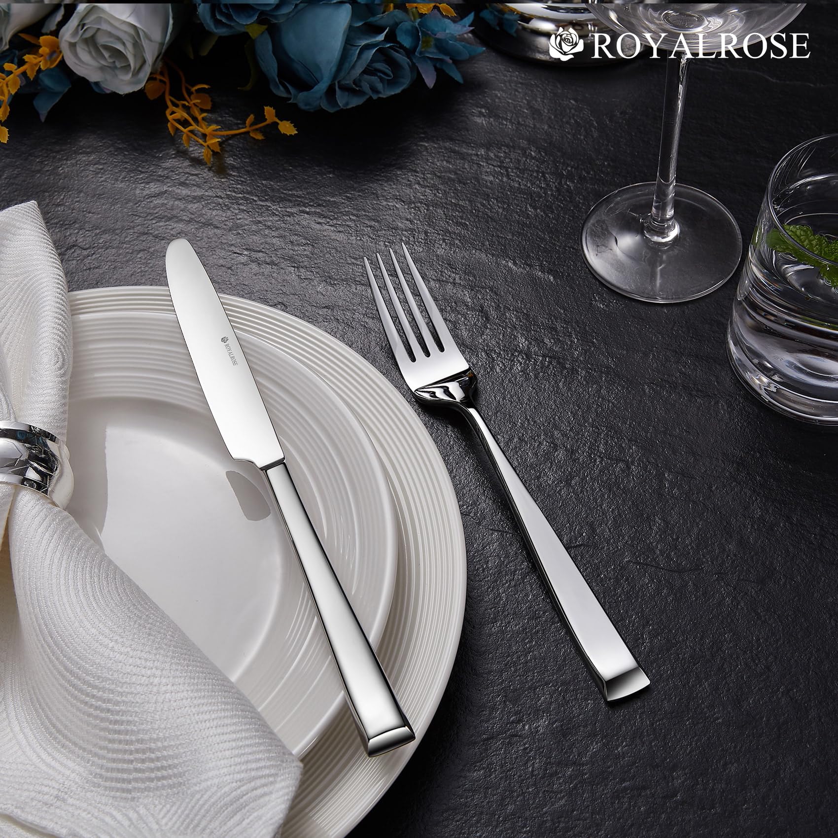 Royalrose 20-Piece Alexander Fine Silverware Set, Service for 4, 18/10 Stainless Steel, Well Made, Dishwasher Safe, Heavy Duty Flatware Set