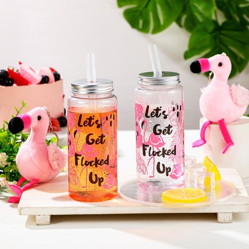 24 Pcs Flamingo Plastic Cups with Lids and Straws Flamingo Party Favors Bachelorette Cups 13.5oz Reusable Drinking Tumblers Bulk for Juice Water Coffee Tea Hawaiian Summer Beach Pool Birthday Party