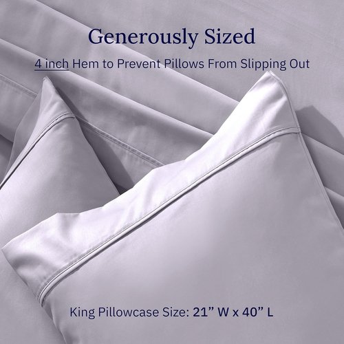 California Design Den King Size Pillowcase Set - 400 Thread Count 100% Cotton Sateen - Soft Dusky Lavender Grey (Set of 2)