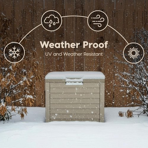IRIS USA 35-Gallon Outdoor Storage Box - Lockable, UV-Protected & Weather-Resistant - Beige