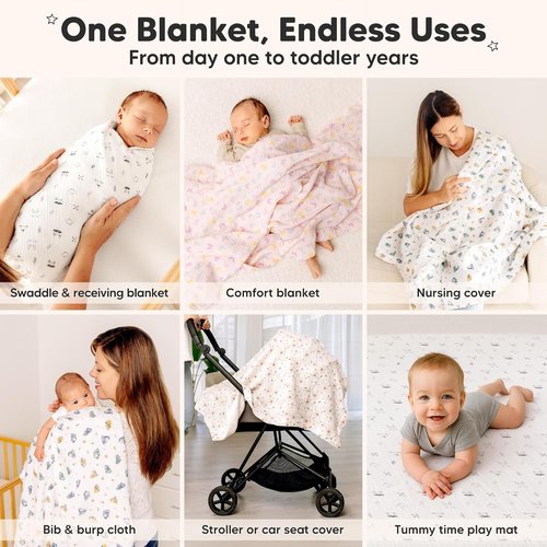 Flora Vale 3-Pack Muslin Swaddle Blankets - Soft, Breathable 47x47 Cotton Baby Blankets for Newborns