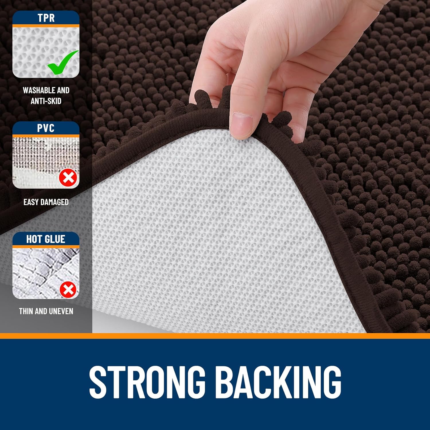 OLANLY Large Bath Rugs - Extra Soft Chenille with Rubber Backing | Quick Dry & Machine Washable, Brown 47x32