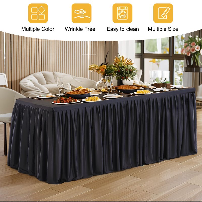 Party Talk 2 Packs Black Tableclothes for 8 Foot Rectangle Tables, Wrinkle Free Fitted Table Cloth 8ft Stretch Table Cover with Skirt for Parties Weddings Birthday Banquet Baby Shower