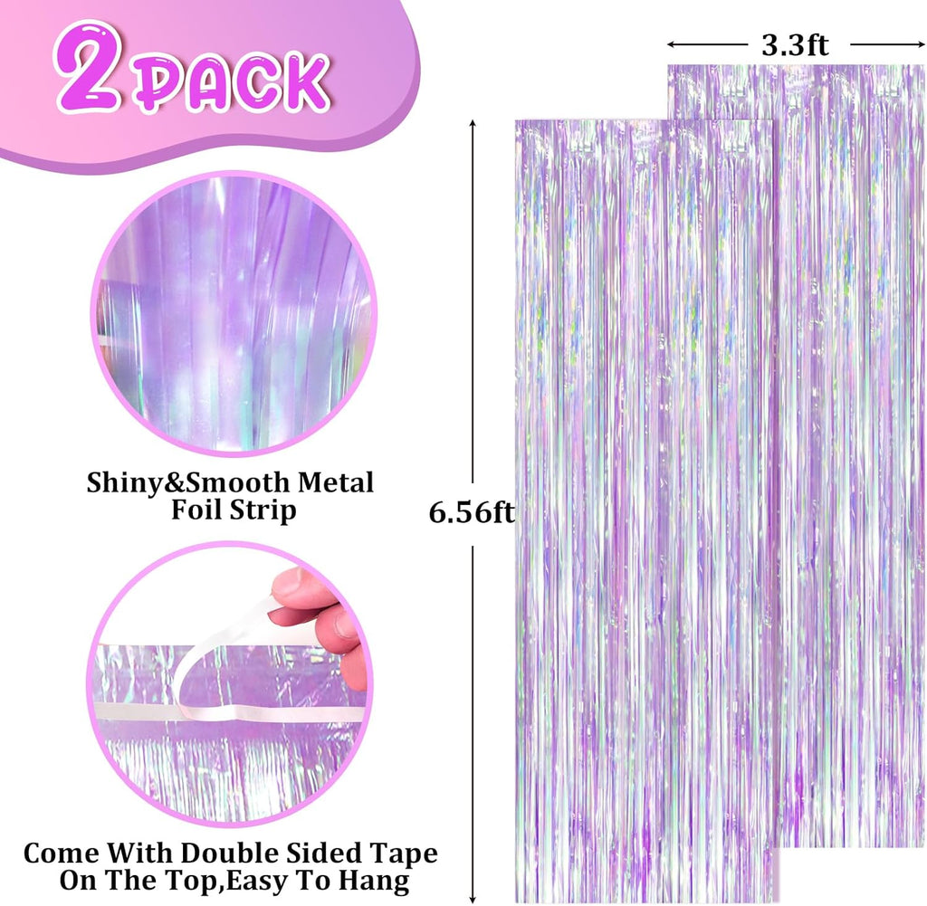 Voircoloria Iridescent Purple Foil Fringe Curtains - Glittering Tinsel Streamers | 2 Pack for Parties