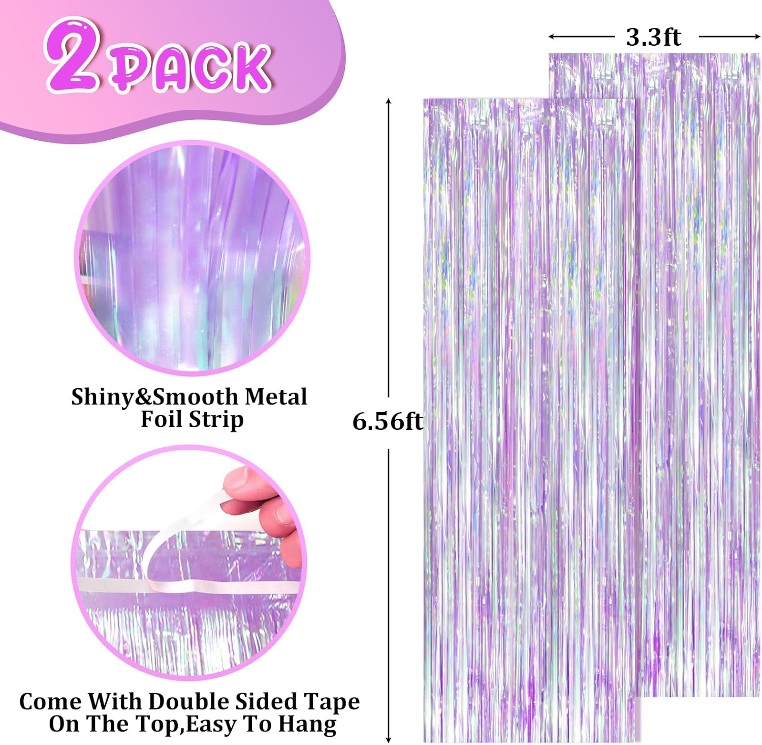 Voircoloria Iridescent Purple Foil Fringe Curtains - Glittering Tinsel Streamers | 2 Pack for Parties