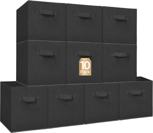 **Storage Maniac 11-Inch Collapsible Storage Cubes - Durable Fabric Bins for Organization | 10-Pack Black**