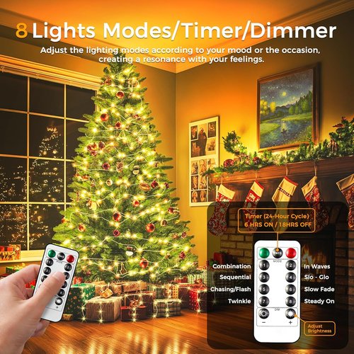 Fairy Lights 33Ft | 100 LED Battery Operated Twinkle Lights with Remote & Timer - Waterproof for Weddings & Decor