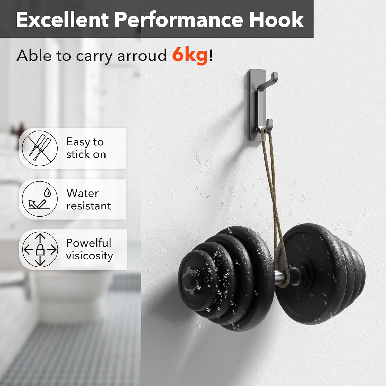 Pickpiff Wall Hooks - 13LB Strong Adhesive Coat & Towel Hangers | Grey 4 Pack