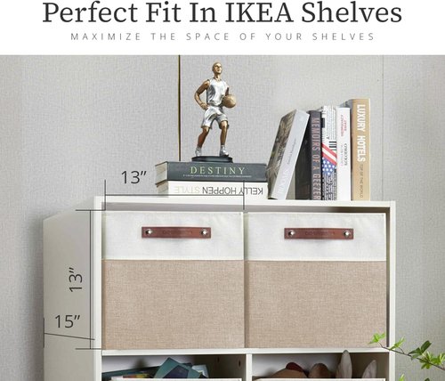 DECOMOMO Kallax Storage Cubes - 13x15x13 Stylish Bins for Shelf Organization | Beige & White, 3-Pack