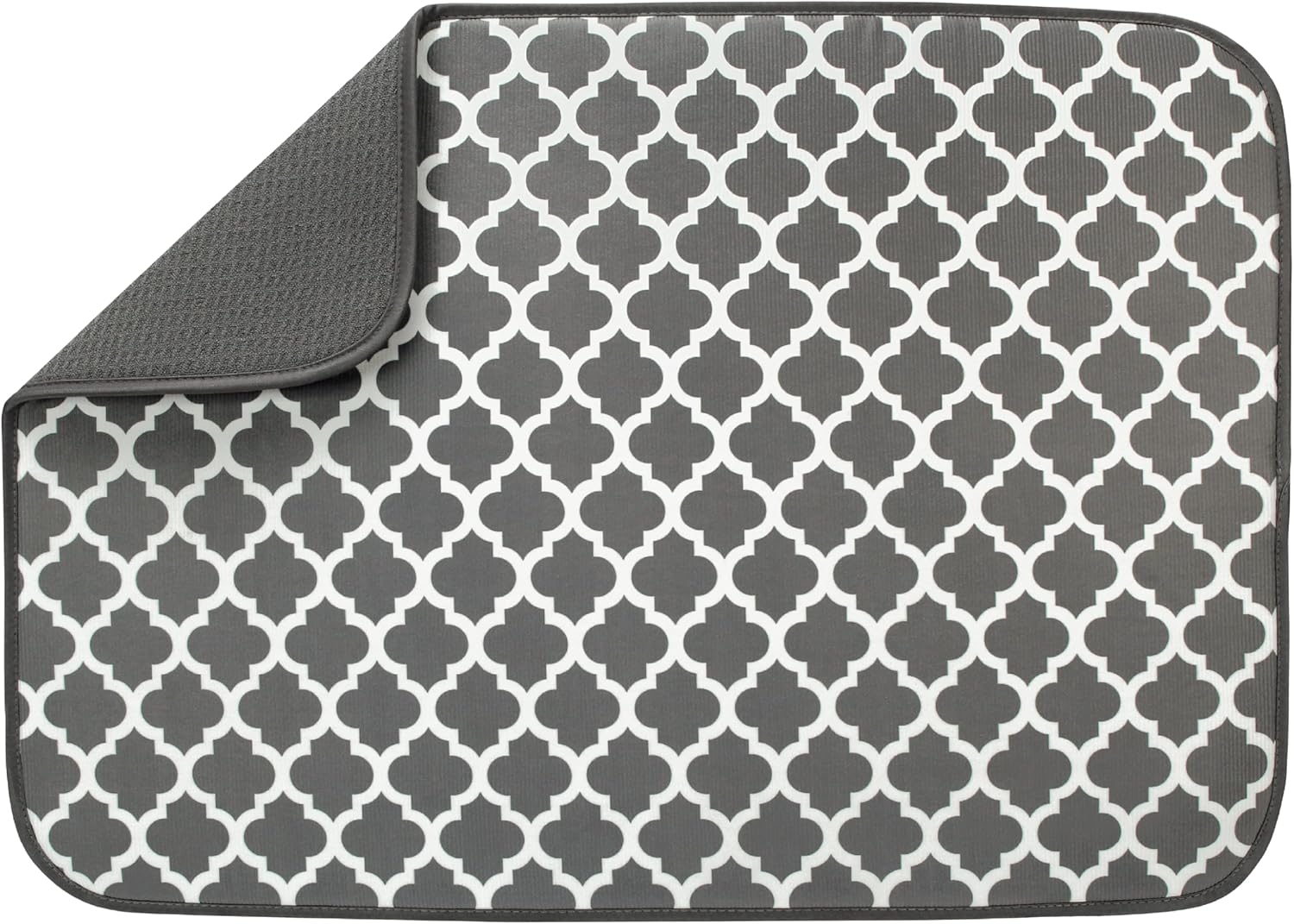 S&T INC. XL Dish Drying Mat - Absorbent Microfiber Kitchen Counter Pad | 18” x 24”, Pewter Grey Trellis