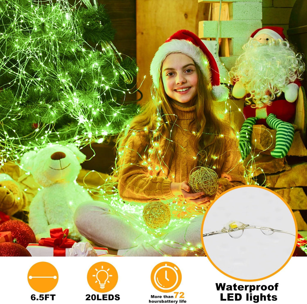 Skiennix 6 Pack Fairy Lights - 7ft Battery Operated Waterproof Silver Wire LED String Lights for DIY Wedding Décor & Party Centerpieces