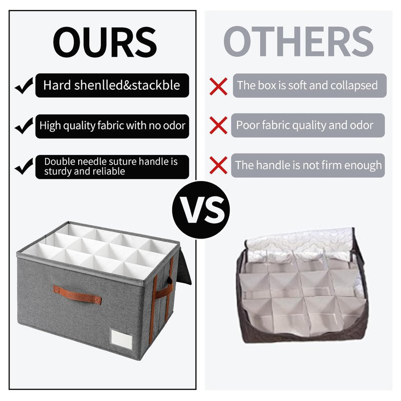 Asitdroh Stemware storage containers, wine glass storage box ，wine glass storage box with dividers，glass storage containers，Holds 12 Red or White Wine Glasses, Hard Top and Sides(Grey red,