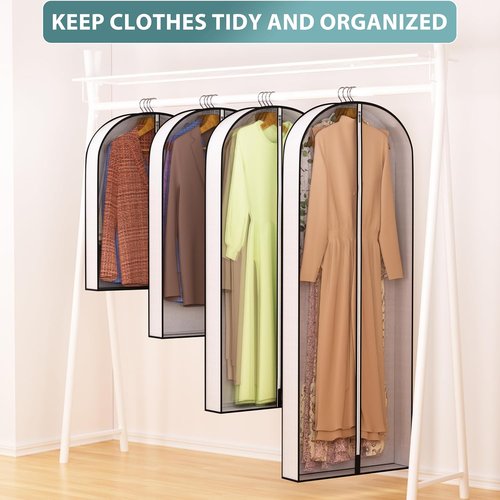 Liuoud 60” Garment Bags - Breathable Fabric with Clear Window & Metal Zipper | 5 Pack for Long Dresses & Suits