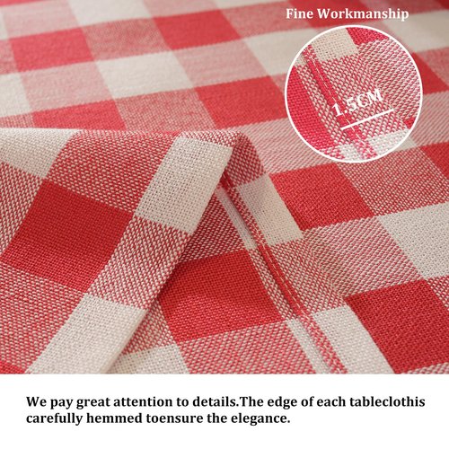 Alsoo Gingham Tablecloth Square Table Cloth Heavy Duty Cotton Checkered Table Cover Buffalo Plaid Tablecloths for Spring Picnic Kitchen Dining, Red and White,60 * 60 inch