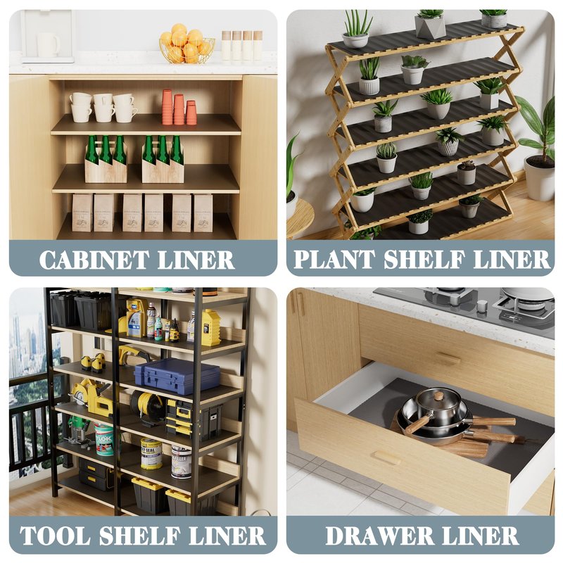 FLPMIX Thick Shelf Liner 12 inch Wide: Standard Size (12 by 197 Inch) Pantry Shelf Liner for Wire Shelves - Waterproof Heavy Duty Easy to Cut Plastic Kitchen Drawer Liner - Transparent Grey