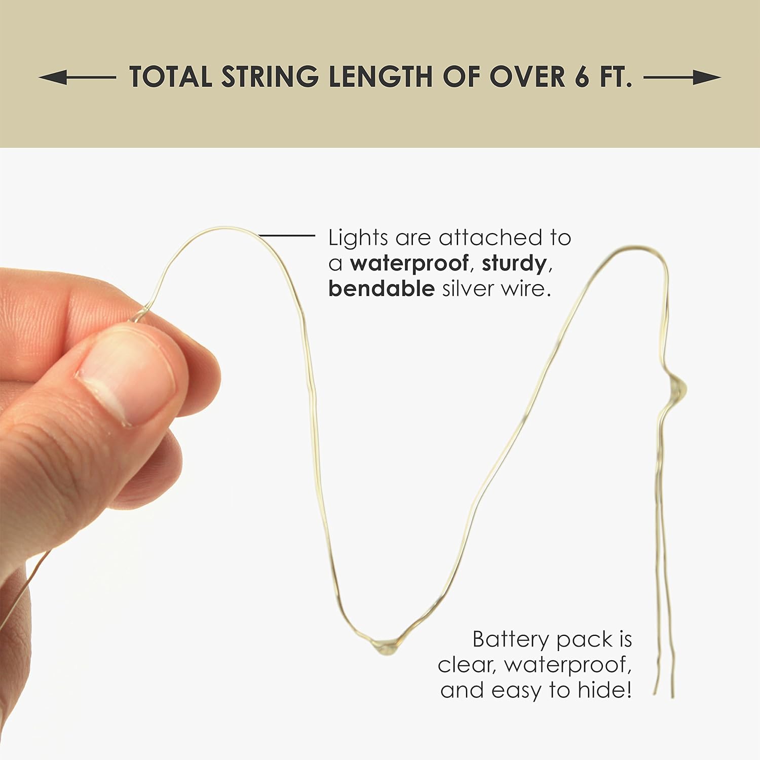 Skiennix 20 LED Warm White String Lights - 6.5 Feet Silver Wire, Battery Powered for Indoor/Outdoor Decor