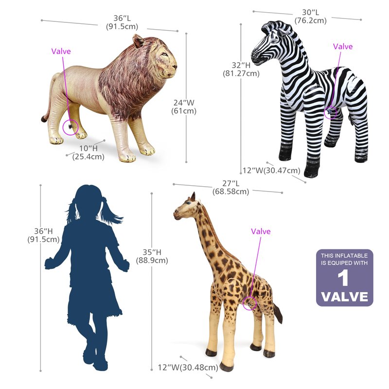Jet Creations 3 pack Giraffe Zebra Lion safari Great for pool, party decoration, AN-GZL