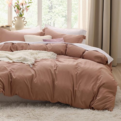 Bedsure Mocha Mousse Duvet Cover - King Size 3-Piece Soft Bedding Set with Zipper Closure & Pillow Shams