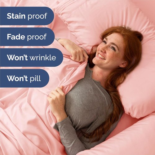 King Size 4 Piece Sheet Set - Ultra-Soft Cooling Bed Sheets for Luxurious Comfort - Oeko-Tex Certified - Baby Pink