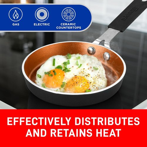 Bakken-Swiss Mini Nonstick Egg Pan Set - 2-Piece Copper Skillet for Eggs & Pancakes | Eco-Friendly, Dishwasher Safe, 5.5''