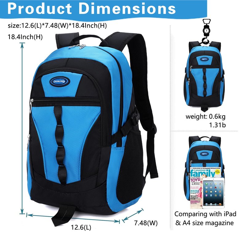 BEFUNIRISE Kids School Backpack For Boy And Girl,Large Capacity High Middle Elementary Primary Students Teens Sports Bookbag (Light Blue)