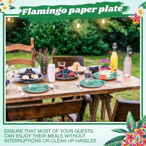 Pickmesh 50 Pcs Hawaiian Luau Oval Paper Plates 10" x 12" Hawaiian Tropical Disposable Plates Green Leaves Dinner Serving Cinco De Mayo Decorations for Aloha Summer Birthday Beach Party Supplies