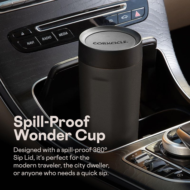 Corkcicle Commuter Cup Travel Mug - Insulated Coffee Mug with Lid - Keeps Drinks Cold 18 Hours - 360° Spill-Proof Sip Lid - Holiday Gift - Great for Gifting Warmth - 17 oz - Matte Black