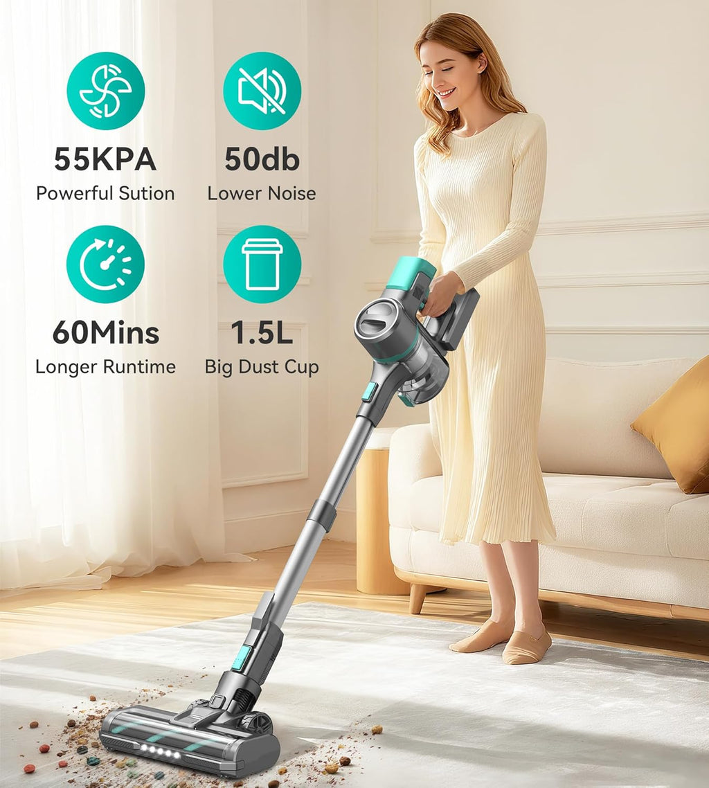 S10K Cordless Vacuum Cleaner - Powerful 55Kpa Suction | Lightweight 60-Minute Runtime for Home Use