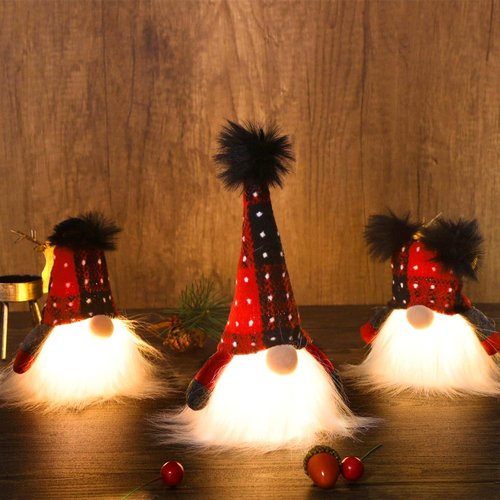 Juegoal Lighted Christmas Gnome - Handmade Mini Scandinavian Tomte | Battery Operated Winter Decor (3 Pack)