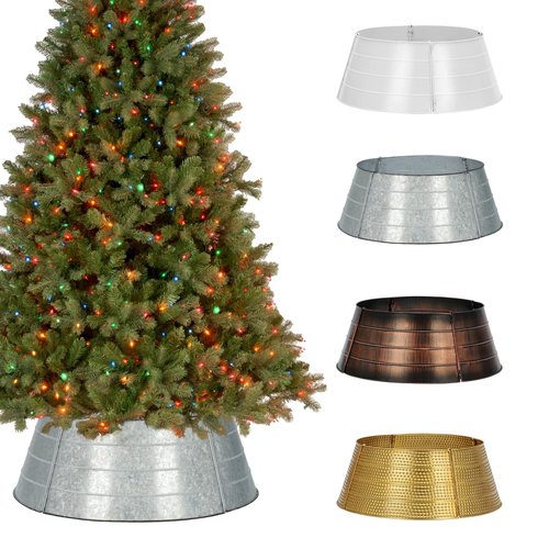 BAYN Metal Christmas Tree Collar, 23-Inch Diameter Base Cover Christmas Tree Ring Stand-Galvanized