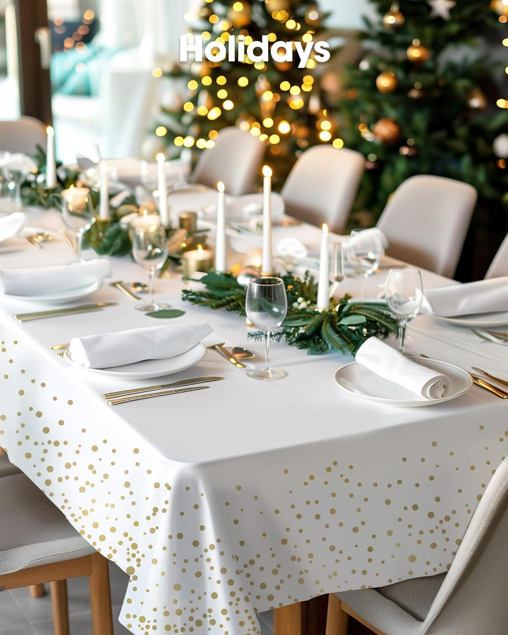Pureegg Disposable Table Cloths - 10 Pack, 54 x 108 Inch, Leakproof & Sturdy for Graduation Decor | White & Gold