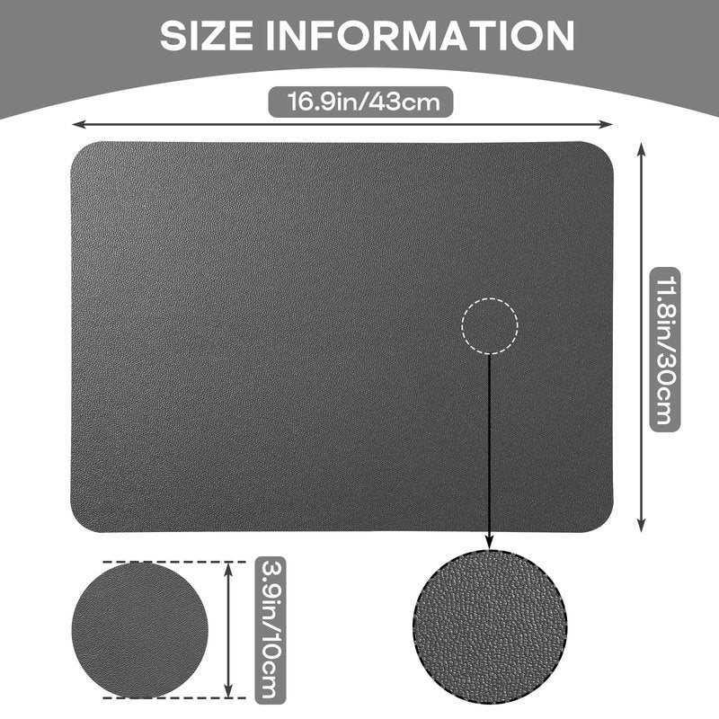 APLKER Vinyl Placemats Set of 6, Waterproof Faux Leather Heat Resistant Kitchen Place Mats, Wipeable Dining Table Place Mats and Coasters for Kitchen, Dining, Decor, Outdoor (Gray)