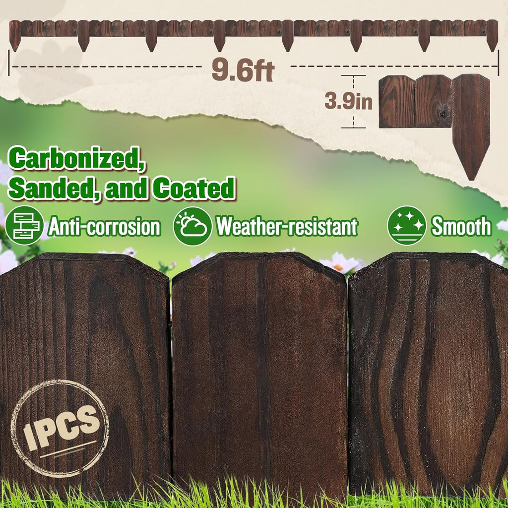 Sturdy Landscape Edging by [Brand Name] - 9.6ft Anti-Corrosive Wood Garden Border for Flower Beds & Paths