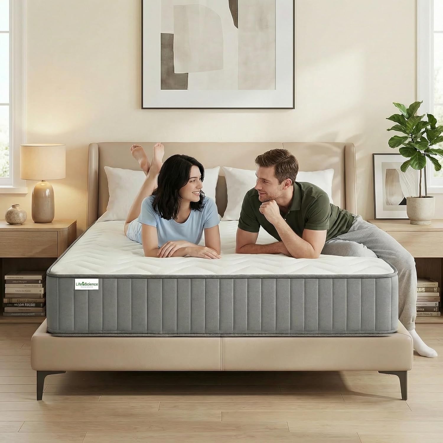 Serene 10 Inch King Hybrid Mattress - Premium Cooling Gel Memory Foam & Pocketed Coils for Spine Alignment & Pressure Relief, Medium Firm Feel, Fiberglass-Free, CertiPUR-US Certified