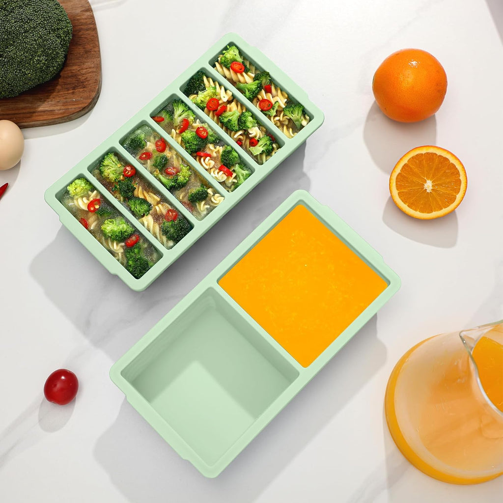 Skiennix Silicone Freezer Trays - 2-Pack Large & Small Soup Container Molds | Oven & Dishwasher Safe