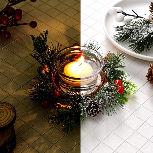 Dingion 12 Pcs Christmas Votive Candle Holder Set - Decorative Glass Tealight Holders for Holiday Table Centerpiece