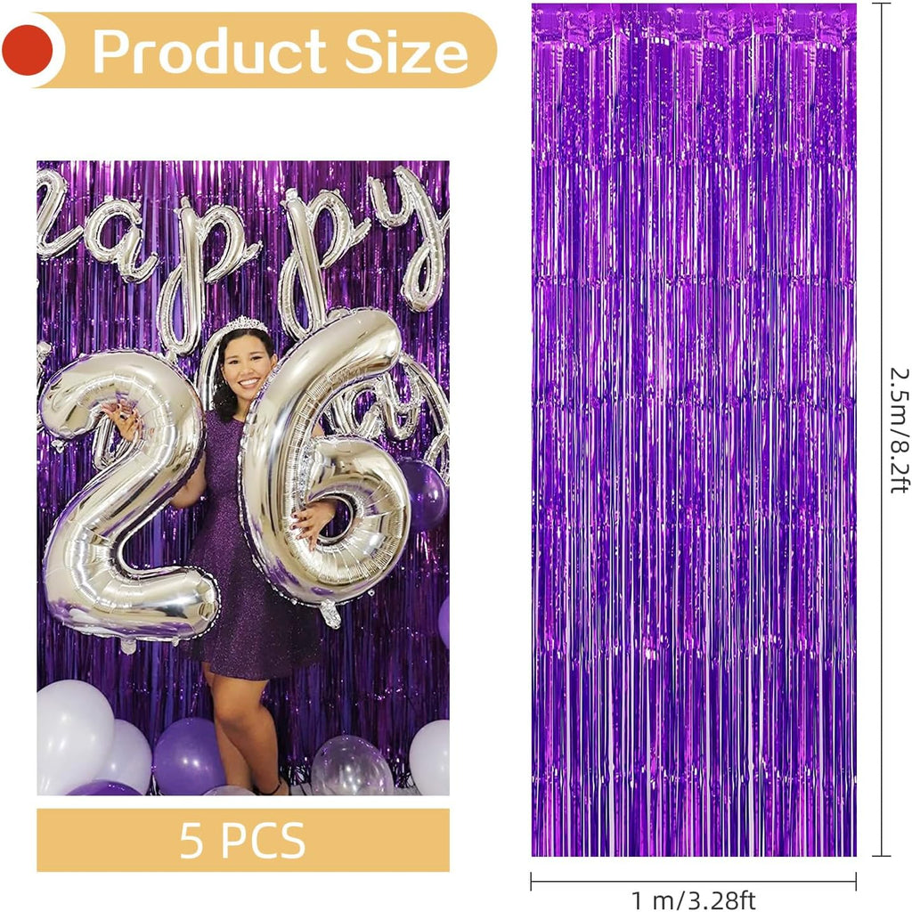Skiennix Purple Backdrop Curtain - 10 Pack Metallic Tinsel Foil Fringe | 3.2ft x 8.2ft for Parties & Events