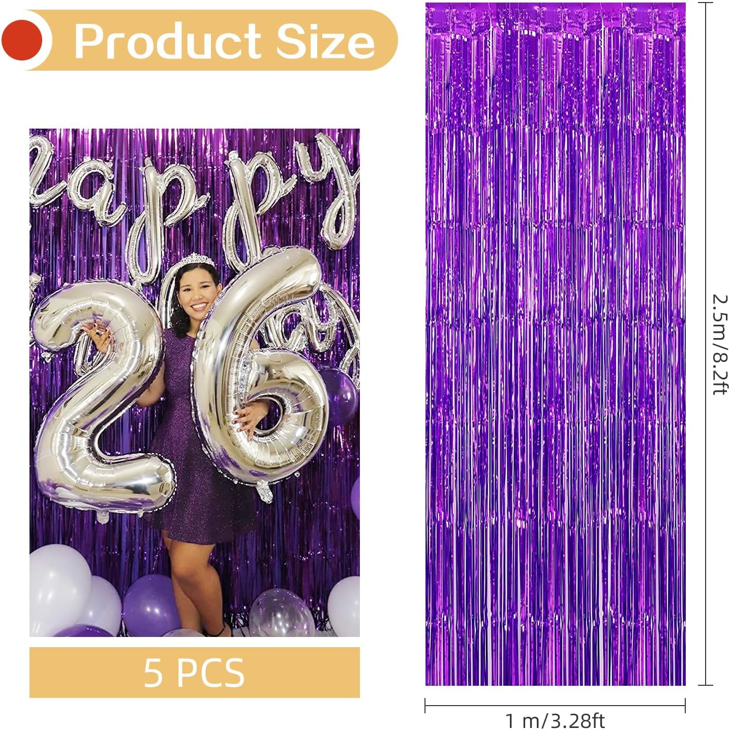 Skiennix Purple Backdrop Curtain - 10 Pack Metallic Tinsel Foil Fringe | 3.2ft x 8.2ft for Parties & Events